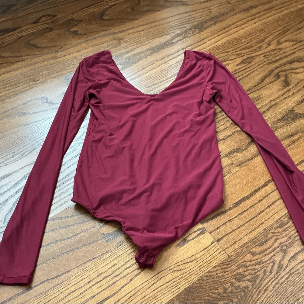 Aerie Deep Red Long Sleeve Bodysuit
